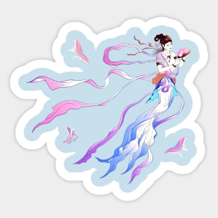 Japanese celestial maiden: Tennyo and butterflies design Designed by Blacklinesw9 Sticker